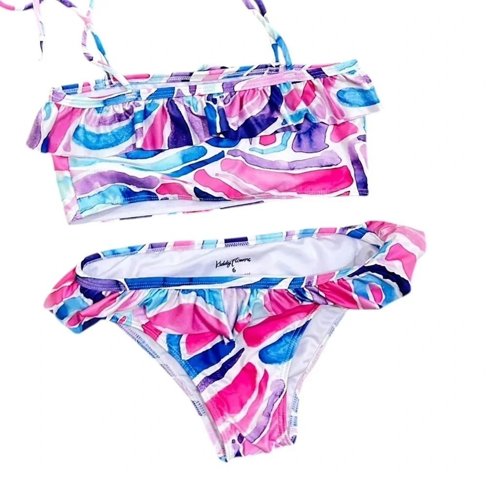 Kiddy Flower Starfish Print Bikini Set & boy shorts Pink, purple & Blue sz 6
